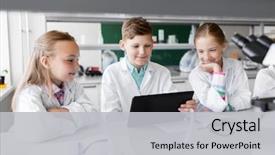  Presentation with chemistry tablet - Colorful PPT layouts enhanced with tablet pc computer studying biology backdrop and a light gray colored foreground