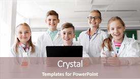  Presentation with chemistry tablet - Cool new PPT theme with tablet pc computer studying chemistry backdrop and a coral colored foreground