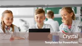  Presentation with chemistry tablet - Amazing presentation design having tablet pc computer studying chemistry backdrop and a violet colored foreground