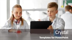  Presentation with chemistry tablet - Cool new slides with tablet pc computer studying chemistry backdrop and a tawny brown colored foreground