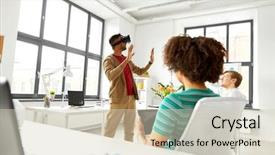  Presentation with virtual team - Cool new theme with tablet pc computer testing backdrop and a soft green colored foreground