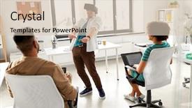  Presentation with virtual team - Slides having tablet pc computer testing background and a lemonade colored foreground