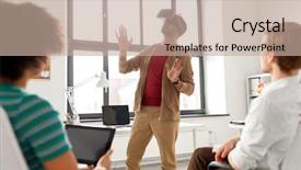  Presentation with virtual team - Slides enhanced with tablet pc computer testing background and a coral colored foreground