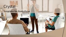  Presentation with augmented reality business - Colorful presentation theme enhanced with tablet pc computer testing backdrop and a soft green colored foreground