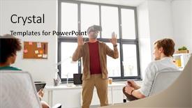  Presentation with virtual team - Presentation with tablet pc computer testing background and a lemonade colored foreground