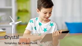  Presentation with toy model - Audience pleasing presentation design consisting of tablet pc computer toy house backdrop and a coral colored foreground