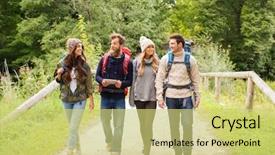  Presentation with travel friends - Slides enhanced with tablet pc computer walk background and a yellow colored foreground