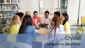  Presentation with high school students - Beautiful slides featuring tablet pc computers and books backdrop and a  colored foreground