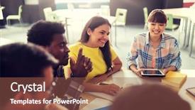  Presentation with technology students - PPT theme featuring tablet pc computers book background and a tawny brown colored foreground