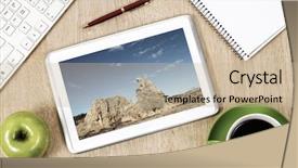  Presentation with cup coffee - PPT theme featuring tablet pc cup of coffee background and a  colored foreground