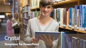  Presentation with digital library - Theme featuring tablet pc in college library background and a violet colored foreground