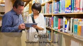  Presentation with digital library - Theme enhanced with tablet pc in the library background and a coral colored foreground