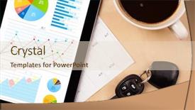  Presentation with cup coffee - Audience pleasing presentation design consisting of tablet pc showing chart backdrop and a  colored foreground