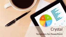  Presentation with cup coffee - Beautiful PPT theme featuring tablet pc showing chart backdrop and a lemonade colored foreground