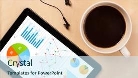  Presentation with cup coffee - Slide set having tablet pc showing chart background and a cool aqua colored foreground