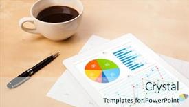  Presentation with coffee cup - Amazing PPT theme having tablet pc showing chart backdrop and a sky blue colored foreground