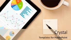  Presentation with cup coffee - Colorful PPT theme enhanced with tablet pc showing chart backdrop and a lemonade colored foreground