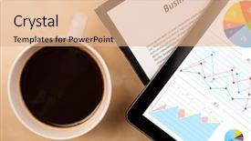  Presentation with cup coffee - Cool new PPT theme with tablet pc showing chart backdrop and a  colored foreground