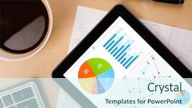  Presentation with cup coffee - Colorful presentation theme enhanced with tablet pc showing chart backdrop and a sky blue colored foreground