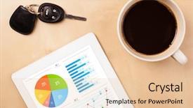  Presentation with coffee cup - Audience pleasing presentation theme consisting of tablet pc showing chart backdrop and a  colored foreground
