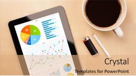  Presentation with cup coffee - Cool new presentation theme with tablet pc showing chart backdrop and a  colored foreground