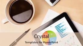  Presentation with coffee cup - Slide set consisting of tablet pc showing chart background and a  colored foreground