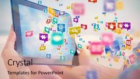  Presentation with sitting teddy bear isolated - Slide deck featuring tablet pc showing colourful computer background and a coral colored foreground