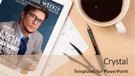  Presentation with cup coffee - Amazing presentation theme having tablet pc showing magazine cover backdrop and a lemonade colored foreground