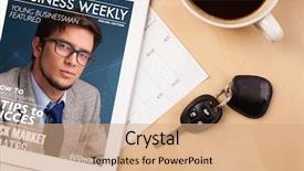  Presentation with cup coffee - Slides consisting of tablet pc showing magazine background and a coral colored foreground