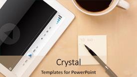  Presentation with coffee cup - Slides with tablet pc showing media play background and a lemonade colored foreground