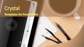  Presentation with coffee cup - Presentation design enhanced with tablet pc showing media background and a tawny brown colored foreground