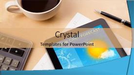  Presentation with coffee cup - Beautiful PPT theme featuring tablet pc showing weather forecast backdrop and a coral colored foreground
