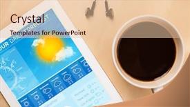  Presentation with cup coffee - Slide set featuring tablet pc showing weather forecast background and a lemonade colored foreground
