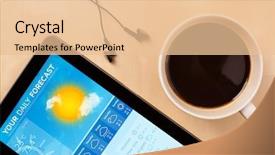  Presentation with coffee cup - Beautiful presentation theme featuring tablet pc showing weather forecast backdrop and a lemonade colored foreground
