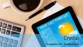  Presentation with forecast - Audience pleasing slides consisting of tablet pc showing weather forecast backdrop and a teal colored foreground