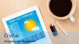  Presentation with forecast - PPT theme enhanced with tablet pc showing weather background and a light blue colored foreground