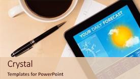  Presentation with forecast - Presentation theme with tablet pc showing weather background and a lemonade colored foreground