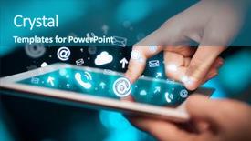  Presentation with social media - Slides having tablet pc social media background and a ocean colored foreground