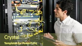  Presentation with data science network analysis - Colorful presentation enhanced with tablet pc while analysing server backdrop and a tawny brown colored foreground