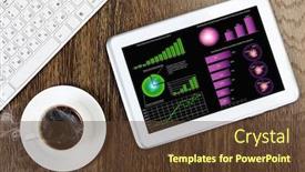  Presentation with coffee cup - Slides enhanced with tablet-pc-with-graphs background and a  colored foreground
