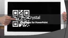  Presentation with hands holding black tablet - Colorful PPT theme enhanced with tablet pc with qr code backdrop and a dark gray colored foreground
