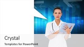  Presentation with blue global - PPT theme enhanced with tablet pc with speech bubble background and a white colored foreground