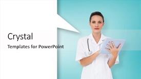  Presentation with nursing to nurse communication - Audience pleasing PPT theme consisting of tablet pc with speech bubble backdrop and a white colored foreground