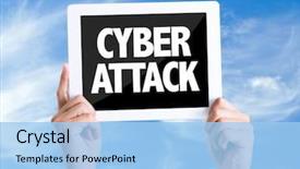  Presentation with cyber attack - Amazing presentation theme having tablet pc with text cyber backdrop and a light blue colored foreground