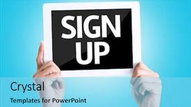  Presentation with tablet - Slide set consisting of tablet pc with text sign background and a arctic colored foreground