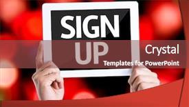  Presentation with tablet - Slide set with tablet pc with text sign background and a tawny brown colored foreground