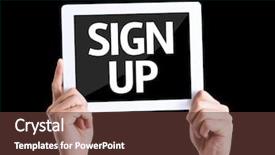  Presentation with debt management text - PPT theme having tablet pc with text sign background and a  colored foreground