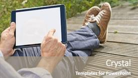  Presentation with game - Beautiful slides featuring tablet playing a game outdoor backdrop and a coral colored foreground