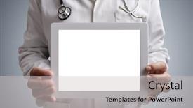  Presentation with monitoring - PPT theme with tablet screen for copy medical background and a light gray colored foreground