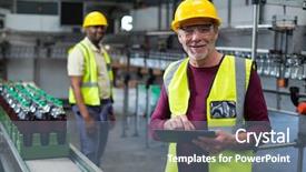  Presentation with production line - Beautiful presentation featuring tablet standing near the production backdrop and a gray colored foreground